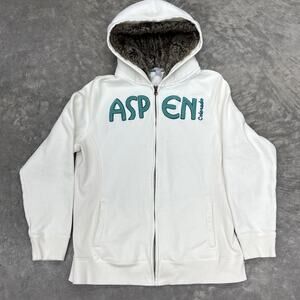 Vintage Y2K Aspen Colorado Full Zip Fur Sherpa Lined Hoodie Old Navy White XL